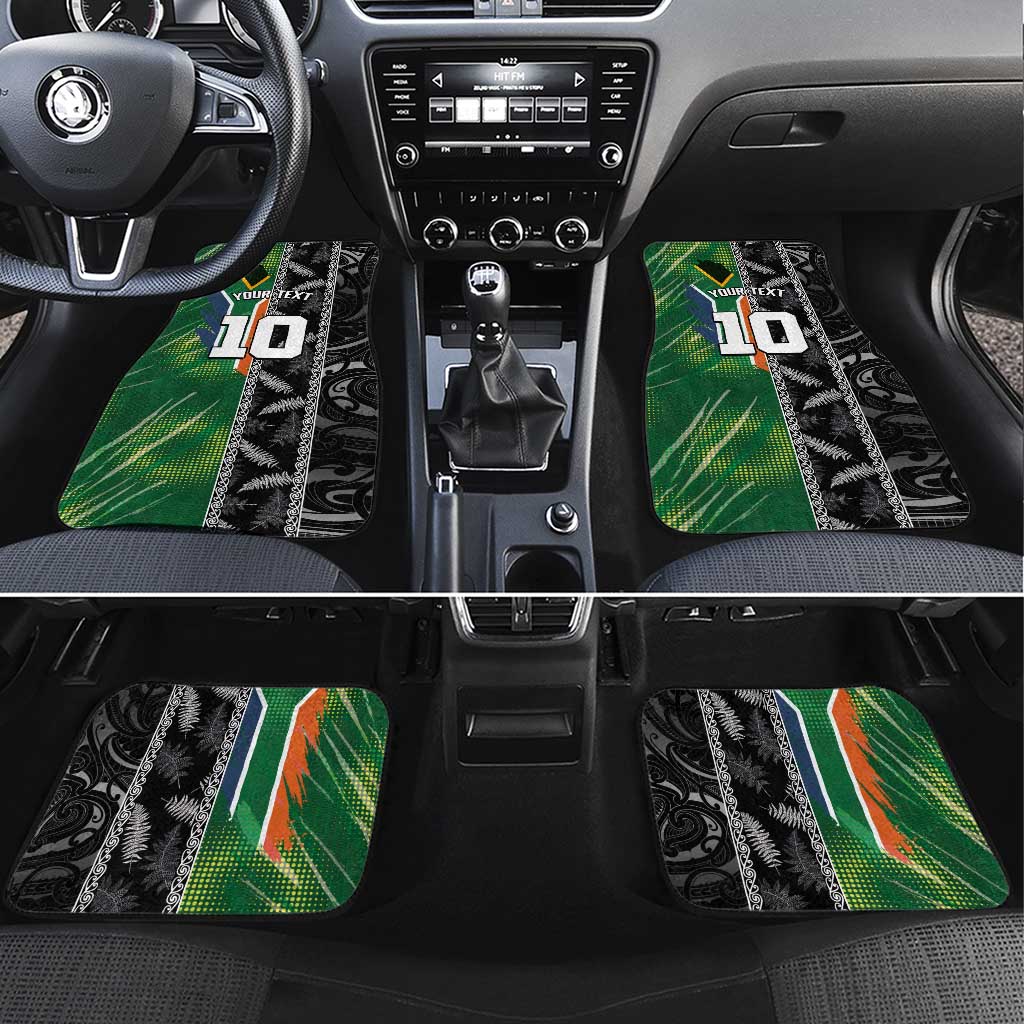Custom Aotearoa South Africa Rugby Freedom Cup Car Mats Maori Silver Fern Art and Sporty Flag SA - Polynesian Pride
