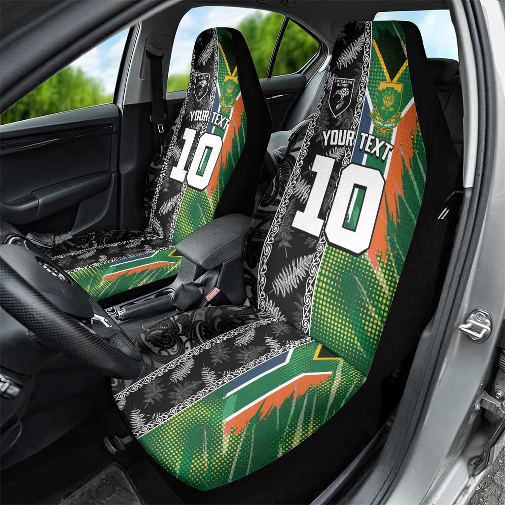 Custom Aotearoa South Africa Rugby Freedom Cup Car Seat Cover Maori Silver Fern Art and Sporty Flag SA - Polynesian Pride