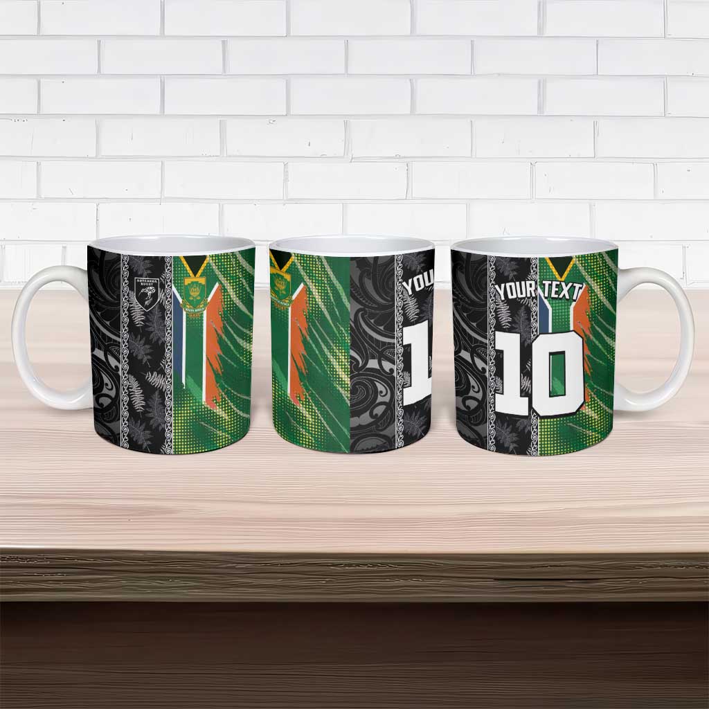 Custom Aotearoa South Africa Rugby Freedom Cup Ceramic Mug Maori Silver Fern Art and Sporty Flag SA - Polynesian Pride