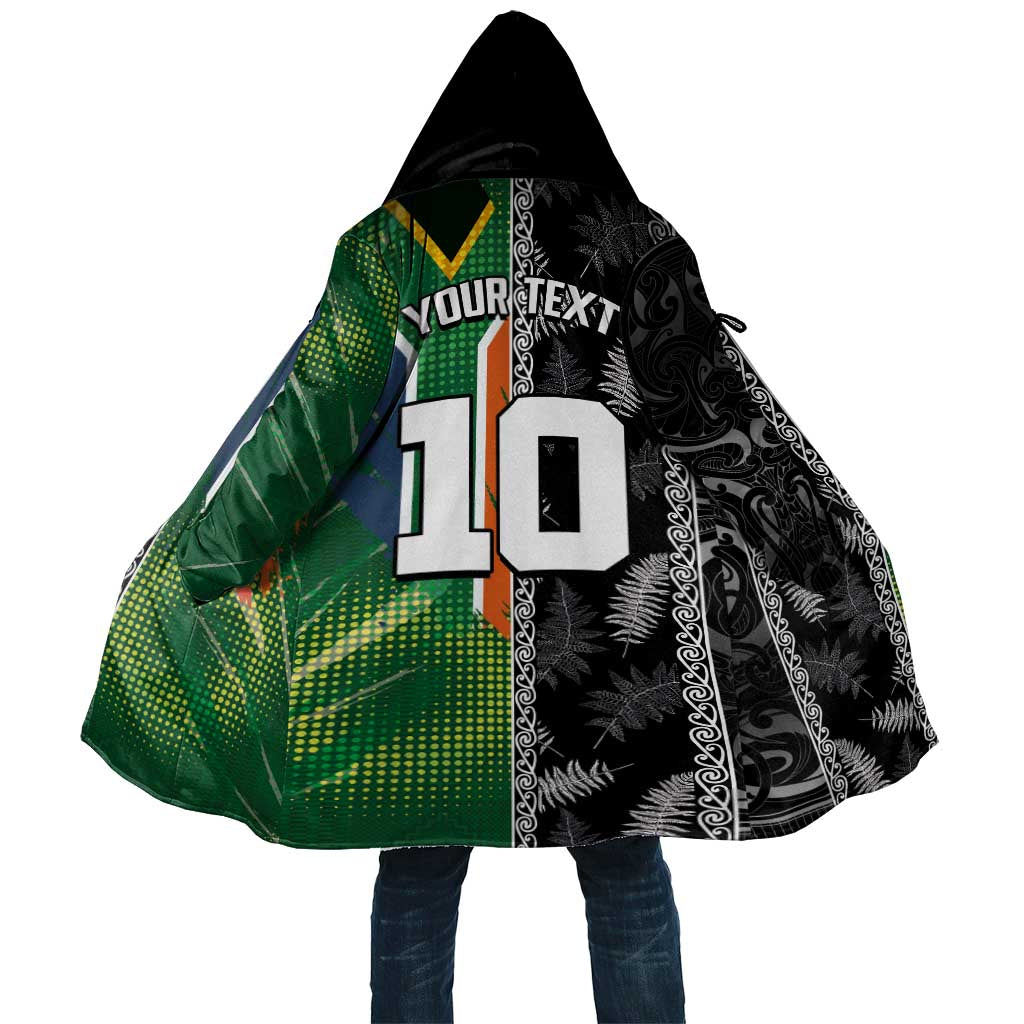Custom Aotearoa South Africa Rugby Freedom Cup Cloak Maori Silver Fern Art and Sporty Flag SA - Polynesian Pride