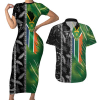 Custom Aotearoa South Africa Rugby Freedom Cup Couples Matching Short Sleeve Bodycon Dress and Hawaiian Shirt Maori Silver Fern Art and Sporty Flag SA - Polynesian Pride