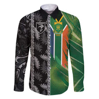 Custom Aotearoa South Africa Rugby Freedom Cup Family Matching Mermaid Dress and Hawaiian Shirt Maori Silver Fern Art and Sporty Flag SA - Polynesian Pride