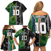 Custom Aotearoa South Africa Rugby Freedom Cup Family Matching Off Shoulder Short Dress and Hawaiian Shirt Maori Silver Fern Art and Sporty Flag SA - Polynesian Pride