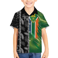 Custom Aotearoa South Africa Rugby Freedom Cup Family Matching Short Sleeve Bodycon Dress and Hawaiian Shirt Maori Silver Fern Art and Sporty Flag SA - Polynesian Pride