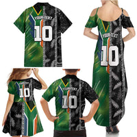 Custom Aotearoa South Africa Rugby Freedom Cup Family Matching Summer Maxi Dress and Hawaiian Shirt Maori Silver Fern Art and Sporty Flag SA - Polynesian Pride