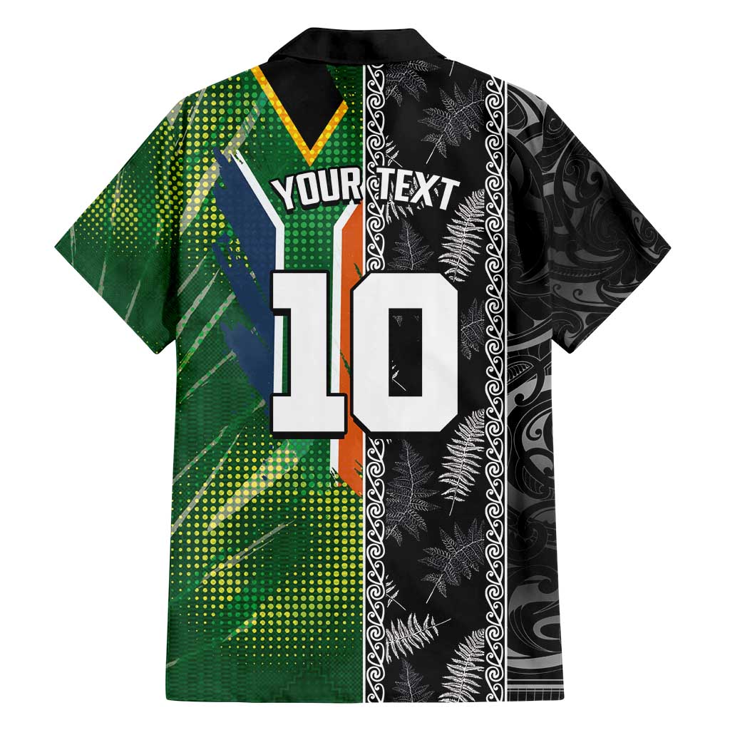 Custom Aotearoa South Africa Rugby Freedom Cup Family Matching Summer Maxi Dress and Hawaiian Shirt Maori Silver Fern Art and Sporty Flag SA - Polynesian Pride