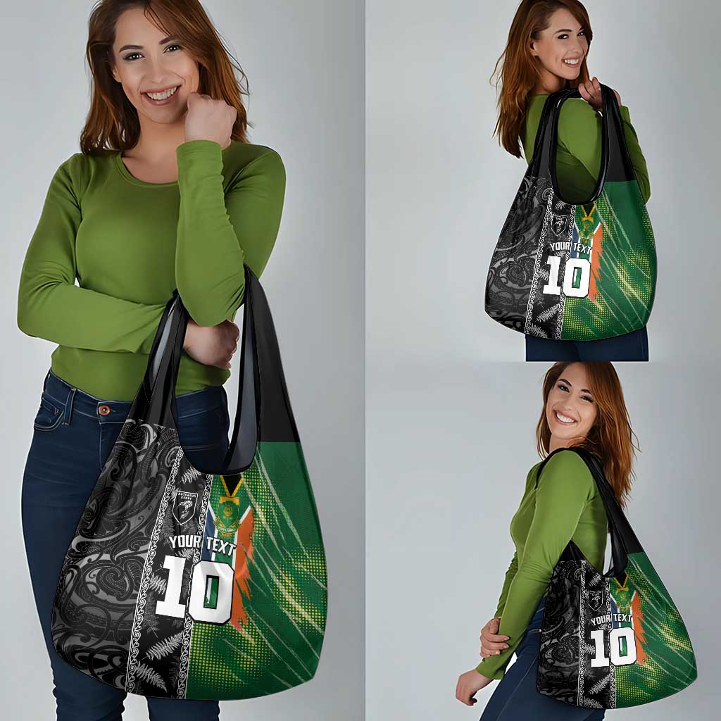 Custom Aotearoa South Africa Rugby Freedom Cup Grocery Bag Maori Silver Fern Art and Sporty Flag SA LT03 - Polynesian Pride