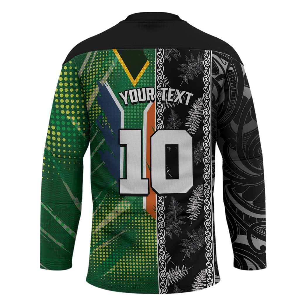 Custom Aotearoa South Africa Rugby Freedom Cup Hockey Jersey Maori Silver Fern Art and Sporty Flag SA - Polynesian Pride