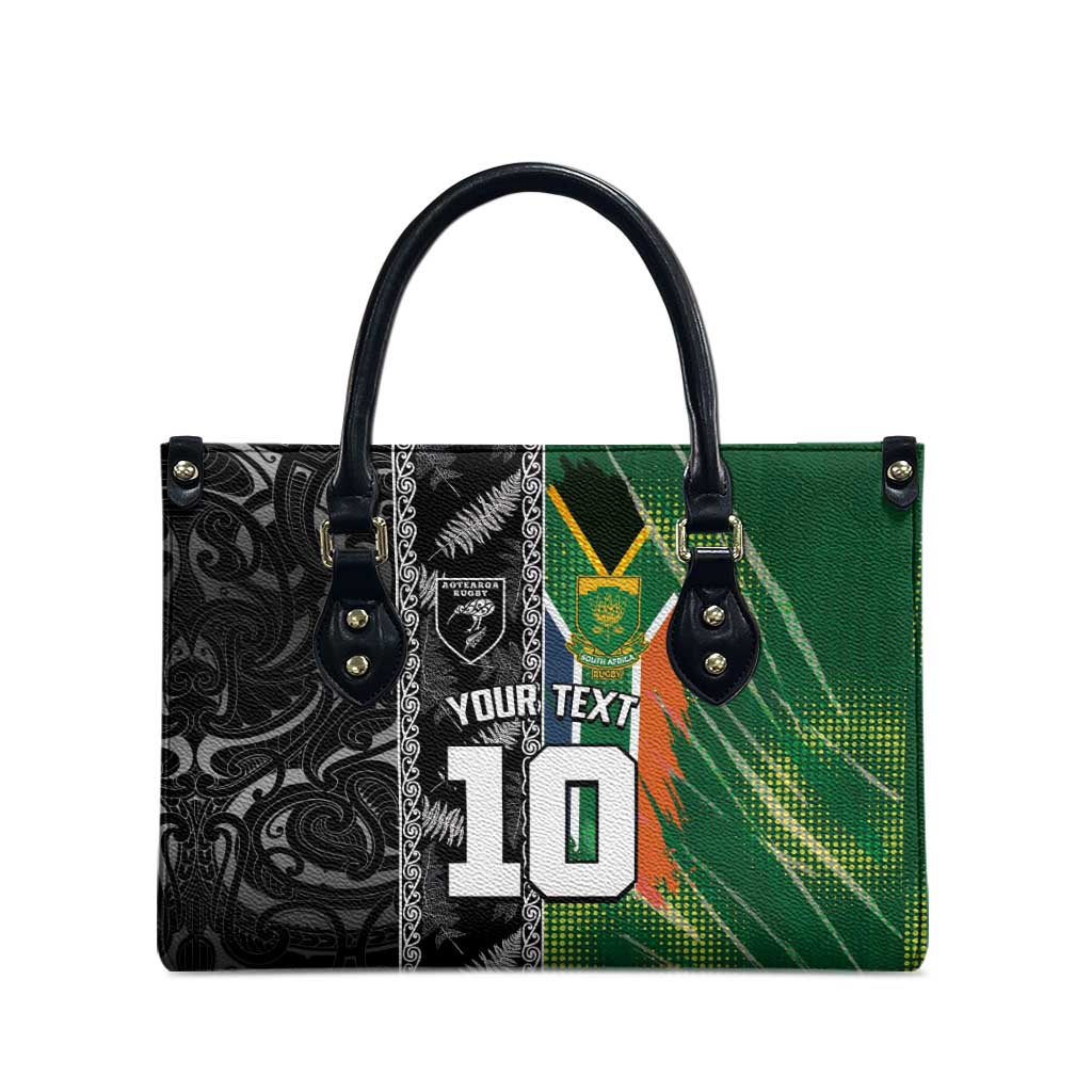 Custom Aotearoa South Africa Rugby Freedom Cup Leather Bag Maori Silver Fern Art and Sporty Flag SA - Polynesian Pride