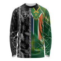 Custom Aotearoa South Africa Rugby Freedom Cup Long Sleeve Shirt Maori Silver Fern Art and Sporty Flag SA - Polynesian Pride