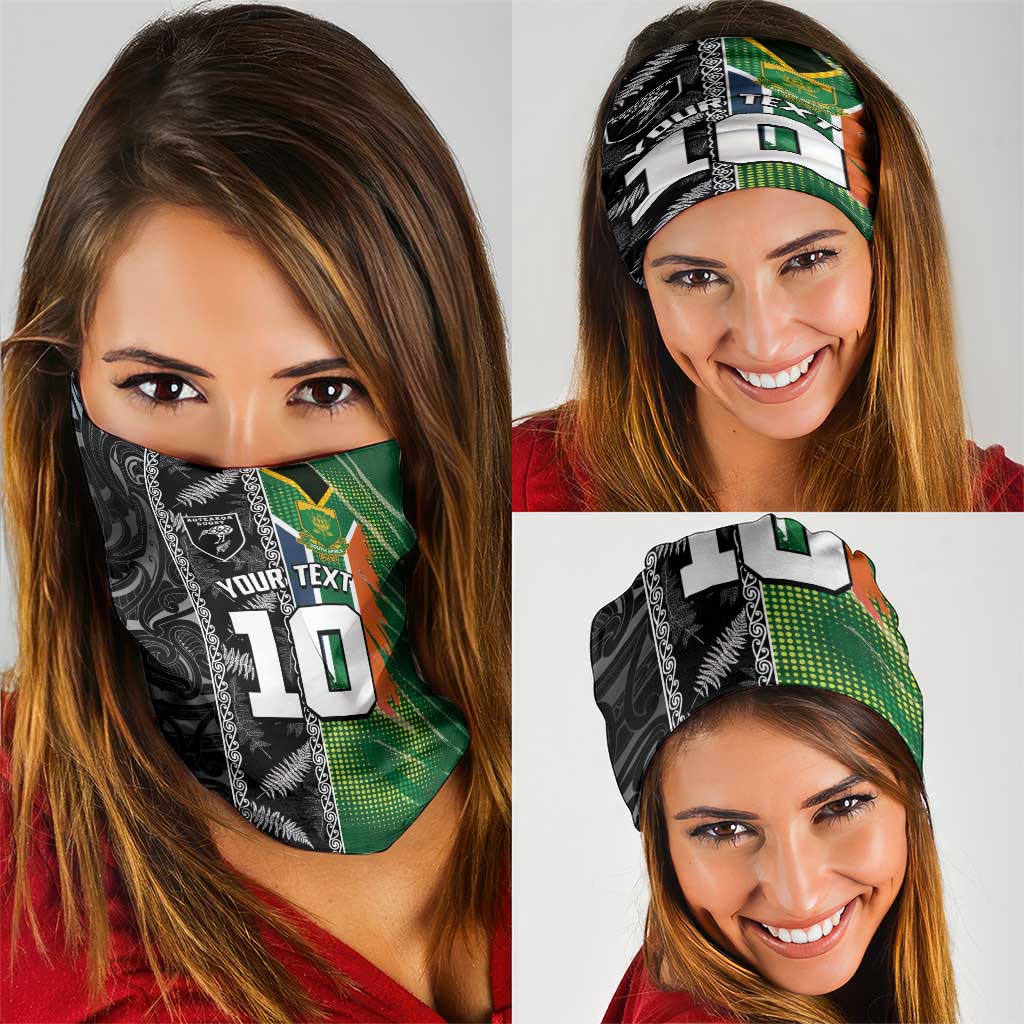 Custom Aotearoa South Africa Rugby Freedom Cup Neck Gaiter Maori Silver Fern Art and Sporty Flag SA - Polynesian Pride