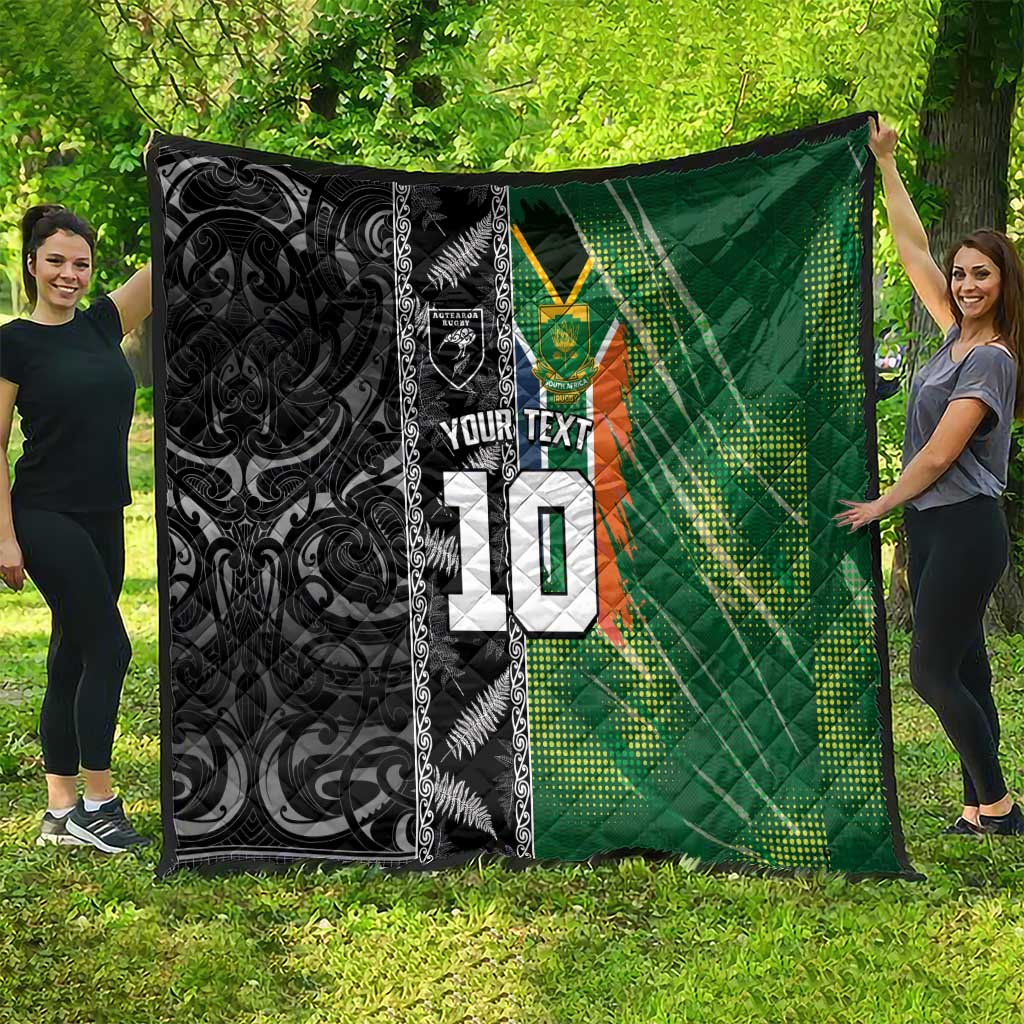 Custom Aotearoa South Africa Rugby Freedom Cup Quilt Maori Silver Fern Art and Sporty Flag SA - Polynesian Pride