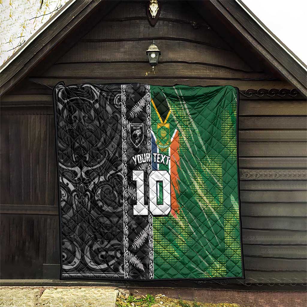 Custom Aotearoa South Africa Rugby Freedom Cup Quilt Maori Silver Fern Art and Sporty Flag SA - Polynesian Pride