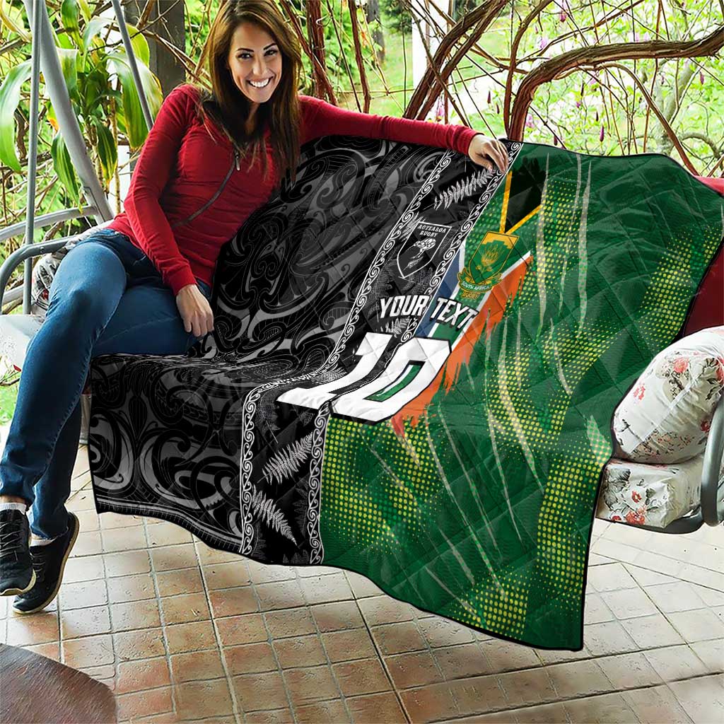Custom Aotearoa South Africa Rugby Freedom Cup Quilt Maori Silver Fern Art and Sporty Flag SA - Polynesian Pride