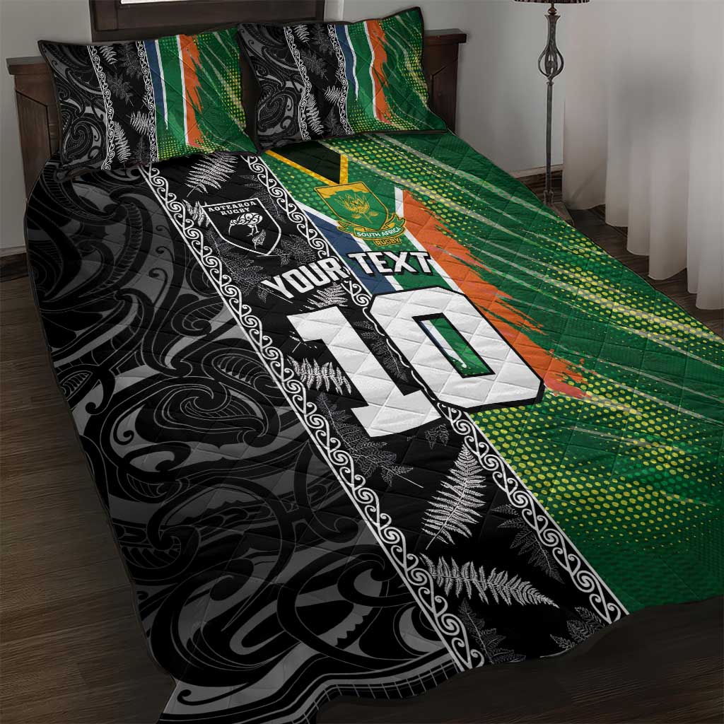 Custom Aotearoa South Africa Rugby Freedom Cup Quilt Bed Set Maori Silver Fern Art and Sporty Flag SA - Polynesian Pride