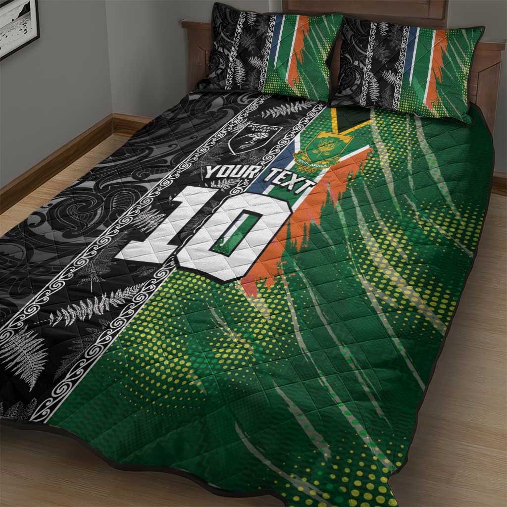 Custom Aotearoa South Africa Rugby Freedom Cup Quilt Bed Set Maori Silver Fern Art and Sporty Flag SA - Polynesian Pride