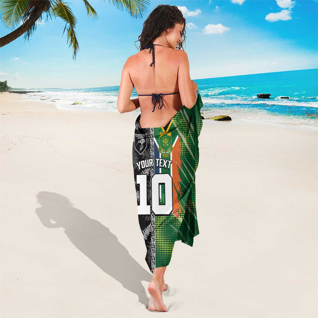 Custom Aotearoa South Africa Rugby Freedom Cup Sarong Maori Silver Fern Art and Sporty Flag SA - Polynesian Pride