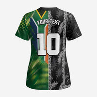 Custom Aotearoa South Africa Rugby Freedom Cup Scrub Top Maori Silver Fern Art and Sporty Flag SA - Polynesian Pride