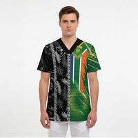 Custom Aotearoa South Africa Rugby Freedom Cup Scrub Top Maori Silver Fern Art and Sporty Flag SA - Polynesian Pride