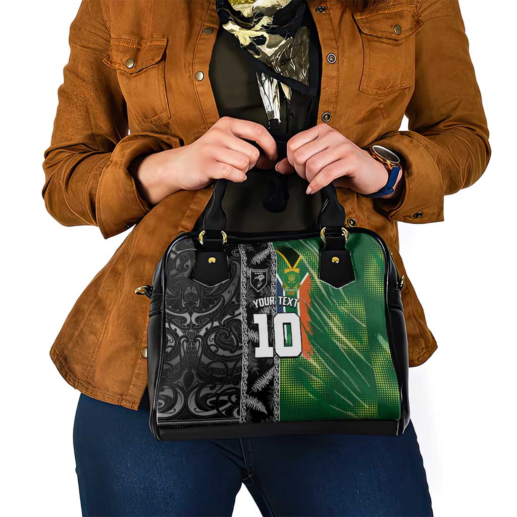 Custom Aotearoa South Africa Rugby Freedom Cup Shoulder Handbag Maori Silver Fern Art and Sporty Flag SA - Polynesian Pride