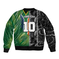 Custom Aotearoa South Africa Rugby Freedom Cup Sleeve Zip Bomber Jacket Maori Silver Fern Art and Sporty Flag SA - Polynesian Pride