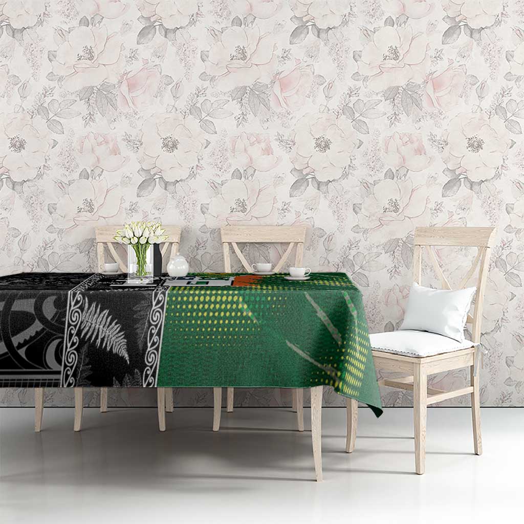 Custom Aotearoa South Africa Rugby Freedom Cup Tablecloth Maori Silver Fern Art and Sporty Flag SA - Polynesian Pride