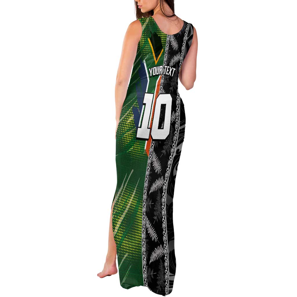 Custom Aotearoa South Africa Rugby Freedom Cup Tank Maxi Dress Maori Silver Fern Art and Sporty Flag SA - Polynesian Pride