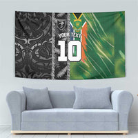 Custom Aotearoa South Africa Rugby Freedom Cup Tapestry Maori Silver Fern Art and Sporty Flag SA - Polynesian Pride