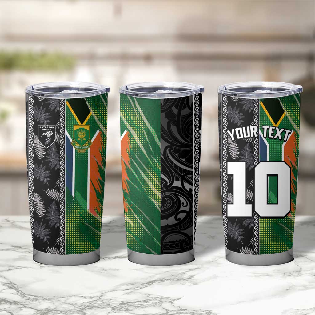 Custom Aotearoa South Africa Rugby Freedom Cup Tumbler Cup Maori Silver Fern Art and Sporty Flag SA - Polynesian Pride