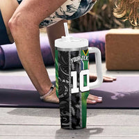 Custom Aotearoa South Africa Rugby Freedom Cup Tumbler With Handle Maori Silver Fern Art and Sporty Flag SA LT03 - Polynesian Pride