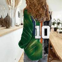 Custom Aotearoa South Africa Rugby Freedom Cup Women Casual Shirt Maori Silver Fern Art and Sporty Flag SA - Polynesian Pride