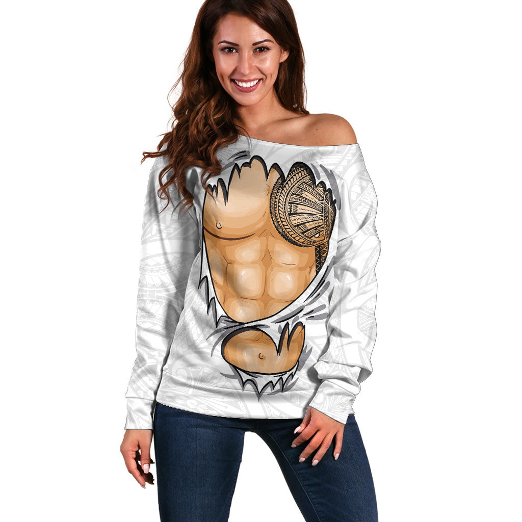 Samoan Tatau Off Shoulder Sweater Tattoo Reveal Effect