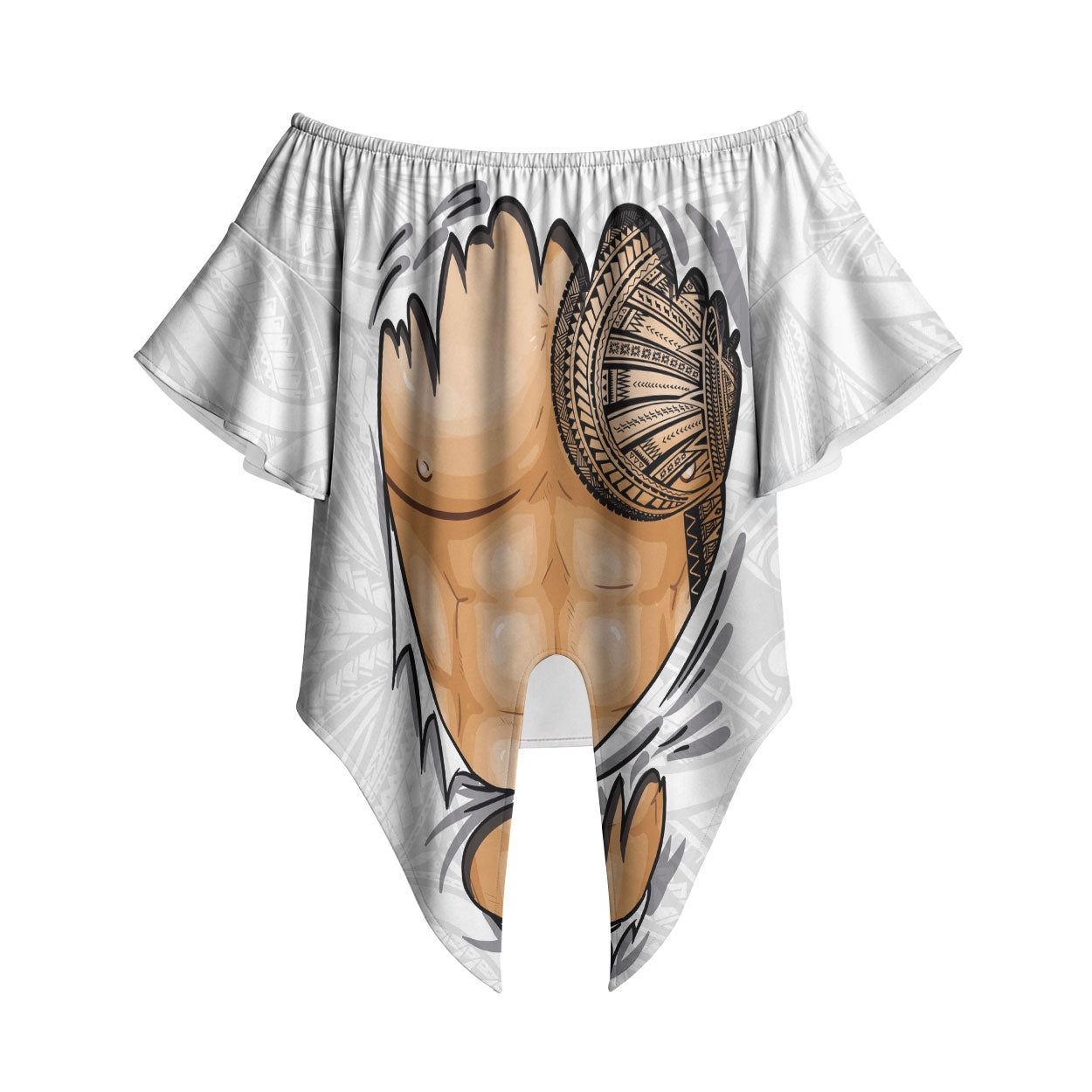 Samoan Tatau Off Shoulder Wrap Waist Top Tattoo Reveal Effect