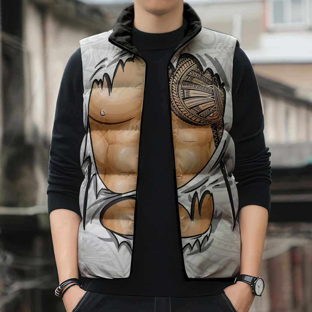 Samoan Tatau Sleeveless Puffer Jacket Tattoo Reveal Effect