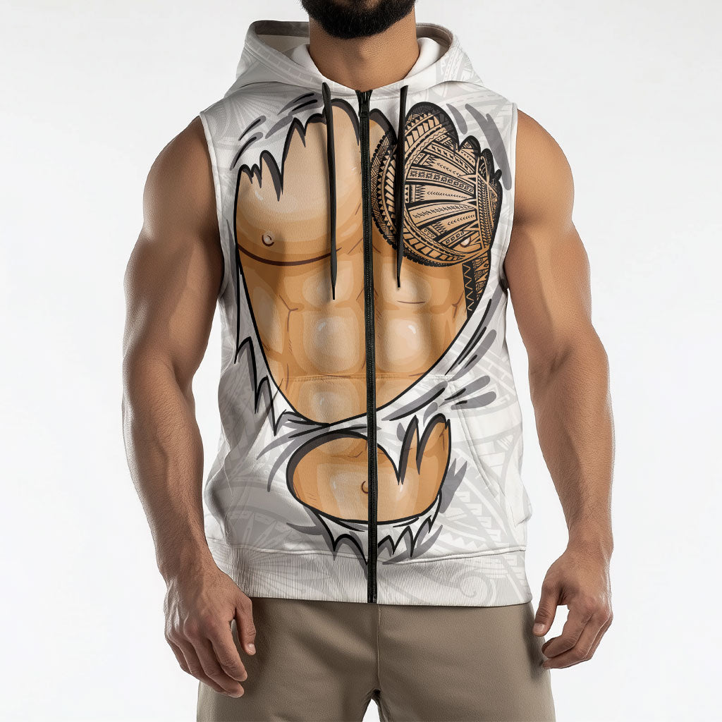 Samoan Tatau Sleeveless Zip Hoodie Tattoo Reveal Effect