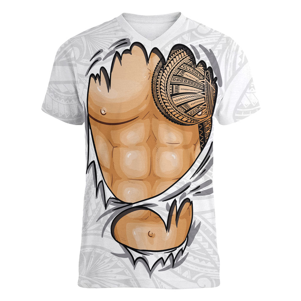 Samoan Tatau Women V-Neck T-Shirt Tattoo Reveal Effect
