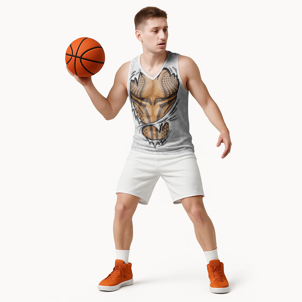 Hawaiian Kakau Basketball Jersey Aquaman Tattoo Reveal Effect