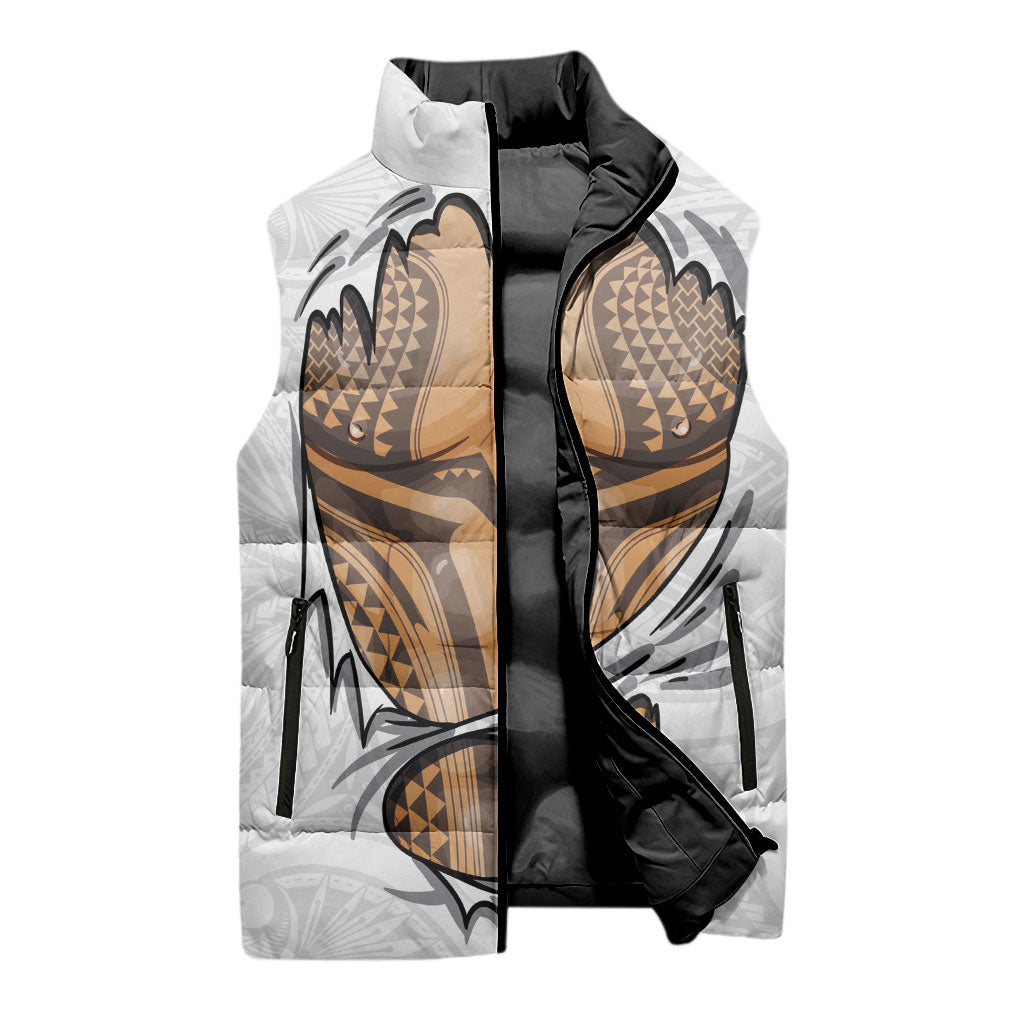 Hawaiian Kakau Sleeveless Puffer Jacket Aquaman Tattoo Reveal Effect