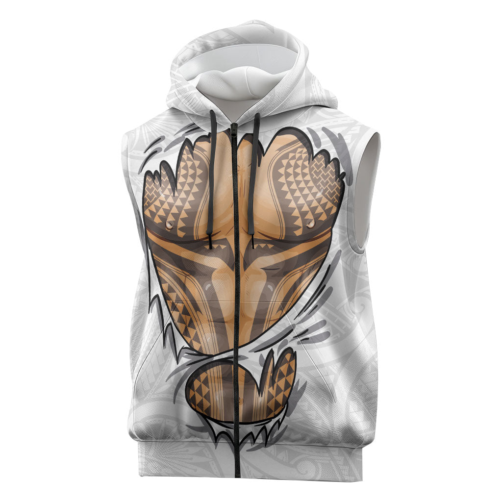 Hawaiian Kakau Sleeveless Zip Hoodie Aquaman Tattoo Reveal Effect