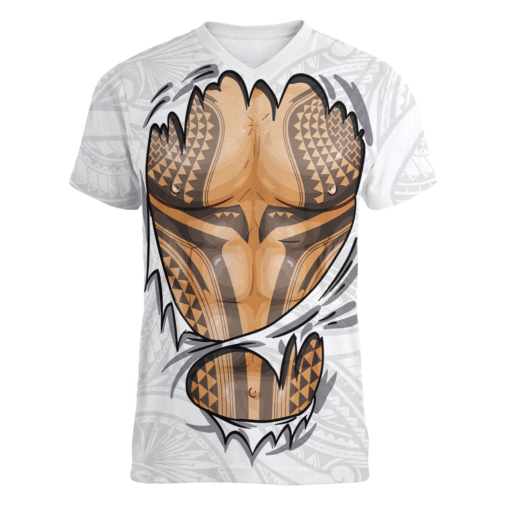 Hawaiian Kakau Women V-Neck T-Shirt Aquaman Tattoo Reveal Effect
