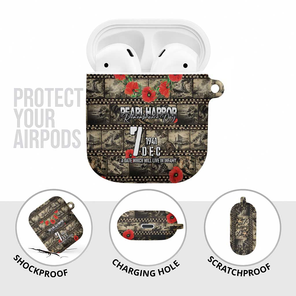 Pearl Harbor Remembrance Day AirPods Case Memories of December 7 with Red Poppy Lei - Polynesian Pride