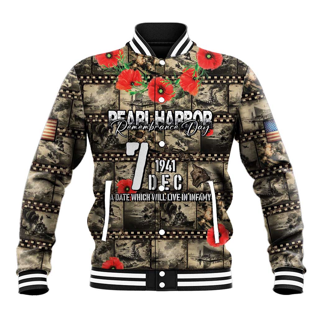 Pearl Harbor Remembrance Day Personalized Baseball Jacket Memories of December 7 with Red Poppy Lei - Polynesian Pride