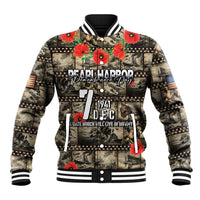 Pearl Harbor Remembrance Day Personalized Baseball Jacket Memories of December 7 with Red Poppy Lei - Polynesian Pride