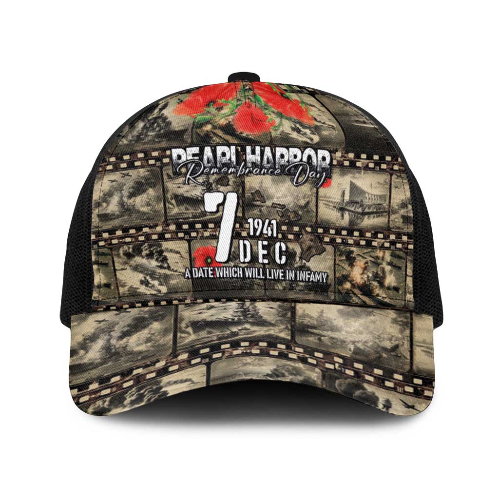 Pearl Harbor Remembrance Day Personalized Baseball Net Cap Memories of December 7 with Red Poppy Lei - Polynesian Pride