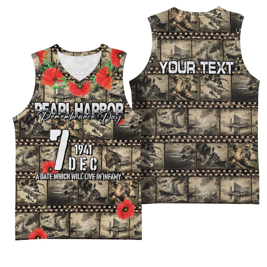Pearl Harbor Remembrance Day Personalized Basketball Jersey Memories of December 7 with Red Poppy Lei - Polynesian Pride