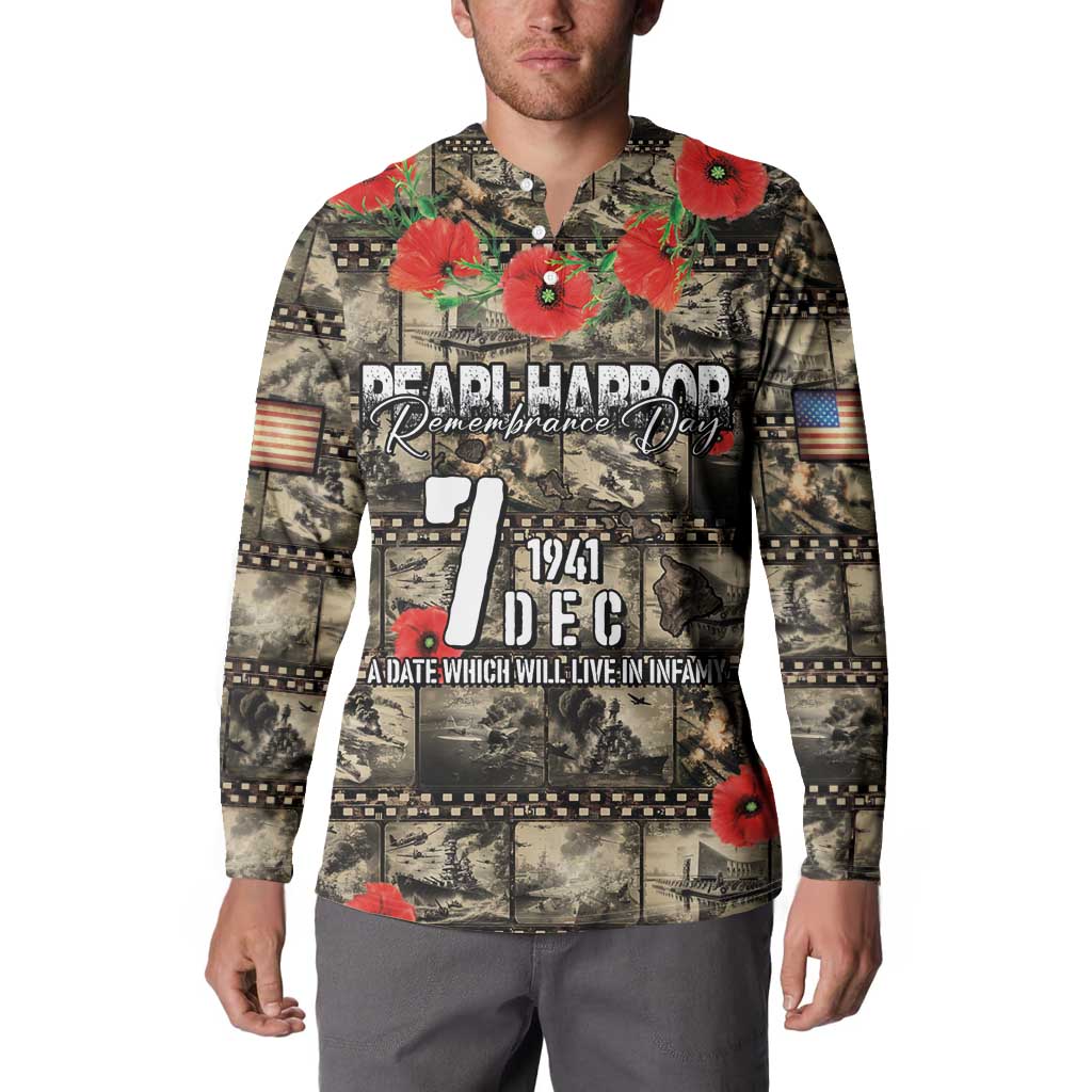 Pearl Harbor Remembrance Day Personalized Button Sweatshirt Memories of December 7 with Red Poppy Lei - Polynesian Pride