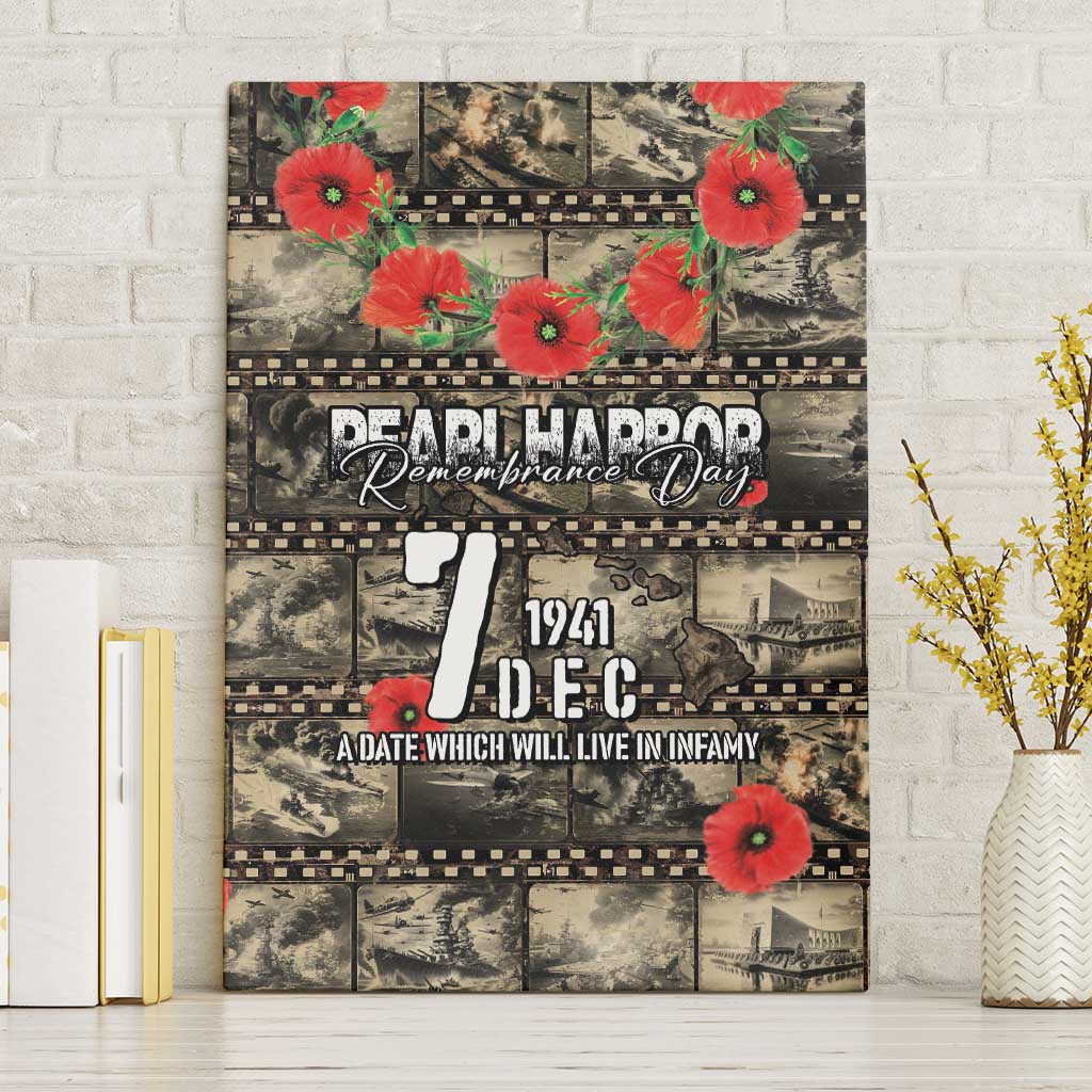 Pearl Harbor Remembrance Day Canvas Wall Art Memories of December 7 with Red Poppy Lei - Polynesian Pride