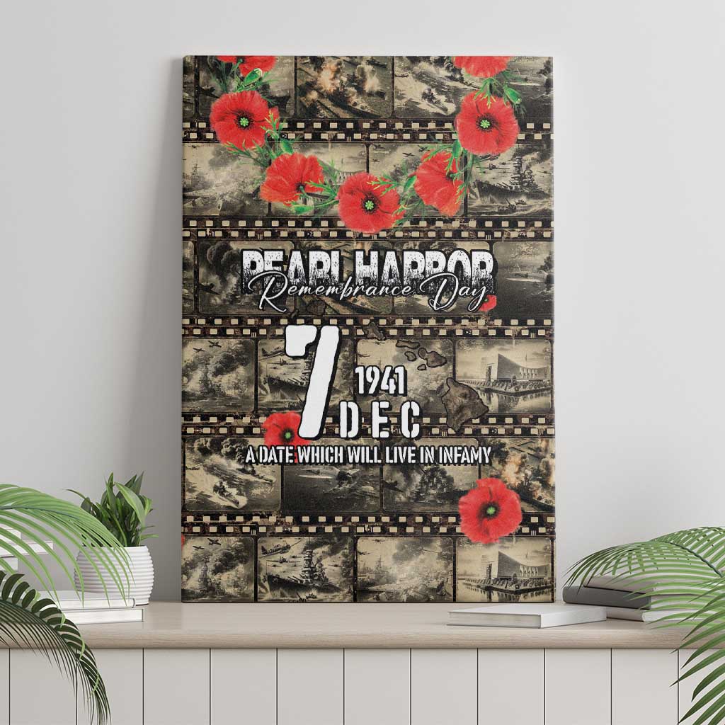 Pearl Harbor Remembrance Day Canvas Wall Art Memories of December 7 with Red Poppy Lei - Polynesian Pride