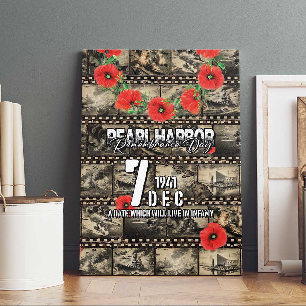 Pearl Harbor Remembrance Day Canvas Wall Art Memories of December 7 with Red Poppy Lei - Polynesian Pride