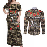 Pearl Harbor Remembrance Day Personalized Couples Matching Off Shoulder Maxi Dress and Long Sleeve Button Shirt Memories of December 7 with Red Poppy Lei - Polynesian Pride